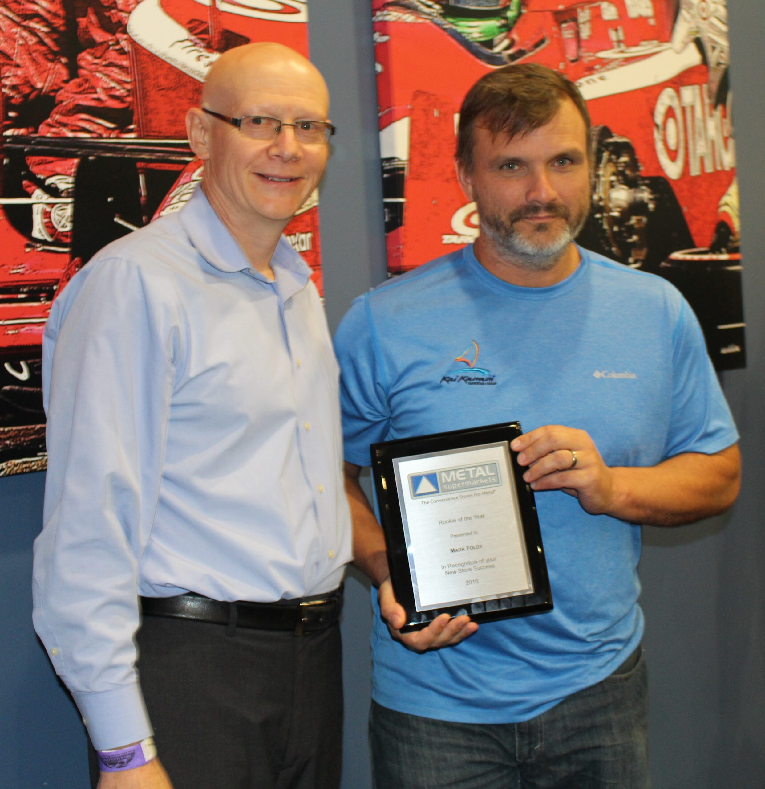 Mark Foldy of Metal Supermarkets Fairfield (right) , with Metal Supermarkets President & CEO Stephen Schober.